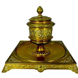 Antique Brass Inkwell from France